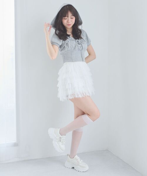 MAJESTIC LEGON(マジェスティックレゴン)の「チュールレースフリルミニスカパン(スカート・レディース・アイボリー/オフホワイト/ブラック・MEDIUM)」の5枚目の写真