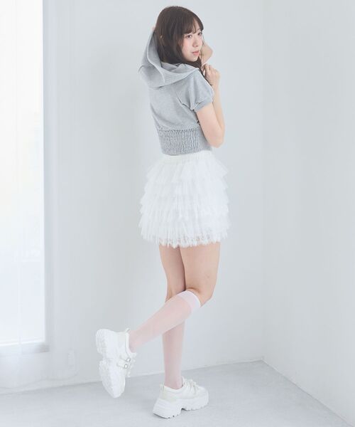 MAJESTIC LEGON(マジェスティックレゴン)の「チュールレースフリルミニスカパン(スカート・レディース・アイボリー/オフホワイト/ブラック・MEDIUM)」の6枚目の写真