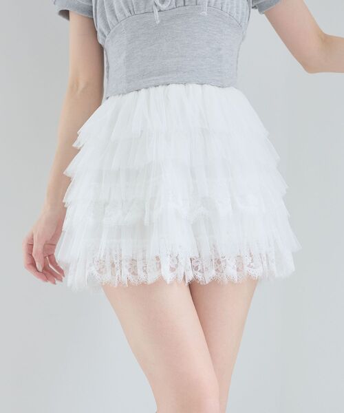 MAJESTIC LEGON(マジェスティックレゴン)の「チュールレースフリルミニスカパン(スカート・レディース・アイボリー/オフホワイト/ブラック・MEDIUM)」の7枚目の写真
