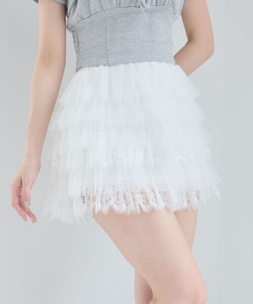 MAJESTIC LEGON(マジェスティックレゴン)の「チュールレースフリルミニスカパン(スカート・レディース・アイボリー/オフホワイト/ブラック・MEDIUM)」の8枚目の写真