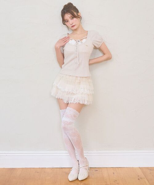 MAJESTIC LEGON(マジェスティックレゴン)の「チュールレースフリルミニスカパン(スカート・レディース・アイボリー/オフホワイト/ブラック・MEDIUM)」の12枚目の写真
