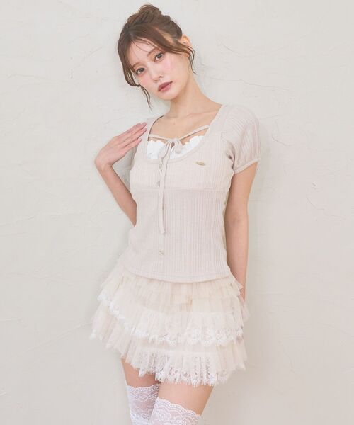 MAJESTIC LEGON(マジェスティックレゴン)の「チュールレースフリルミニスカパン(スカート・レディース・アイボリー/オフホワイト/ブラック・MEDIUM)」の13枚目の写真