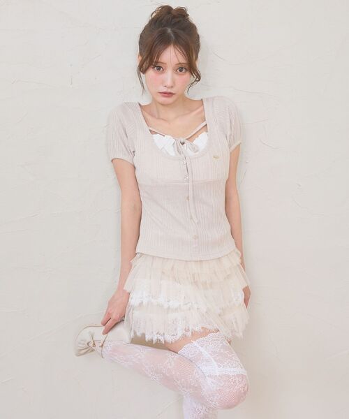 MAJESTIC LEGON(マジェスティックレゴン)の「チュールレースフリルミニスカパン(スカート・レディース・アイボリー/オフホワイト/ブラック・MEDIUM)」の15枚目の写真