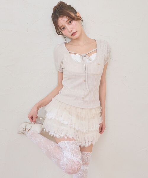 MAJESTIC LEGON(マジェスティックレゴン)の「チュールレースフリルミニスカパン(スカート・レディース・アイボリー/オフホワイト/ブラック・MEDIUM)」の16枚目の写真