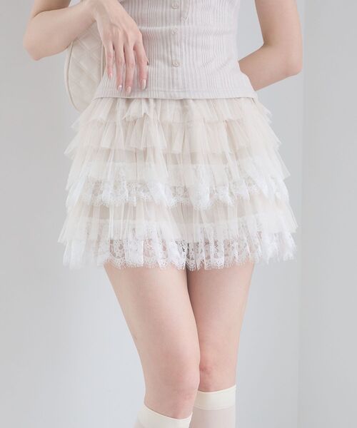 MAJESTIC LEGON(マジェスティックレゴン)の「チュールレースフリルミニスカパン(スカート・レディース・アイボリー/オフホワイト/ブラック・MEDIUM)」の19枚目の写真