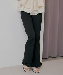 【SALON by Chico 】ストレッチタイトフレアリブパンツ　黒 セール】【SALON by Chico】ストレッチタイトフレアリブパンツ（その他