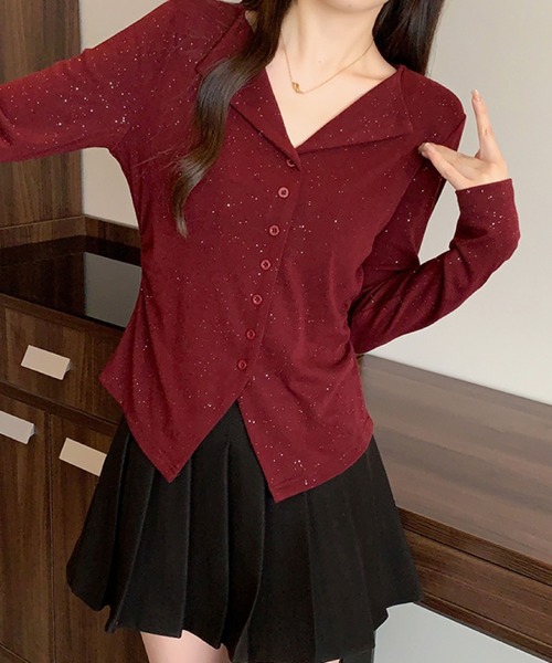 2ly2(トゥーリートゥー)の「Vネック ボタンカーディガントップス(Tシャツ/カットソー・レディース・ネイビー/ボルドー/ベージュ・FREE)」の13枚目の写真