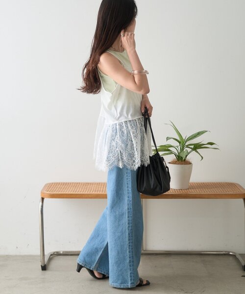 CIAOPANIC TYPY(チャオパニックティピー)の「【前後2WAY】裾レースドッキングシアーキャミチュニック(キャミソール・レディース・ホワイト/ブラック・ONE SIZE)」の9枚目の写真