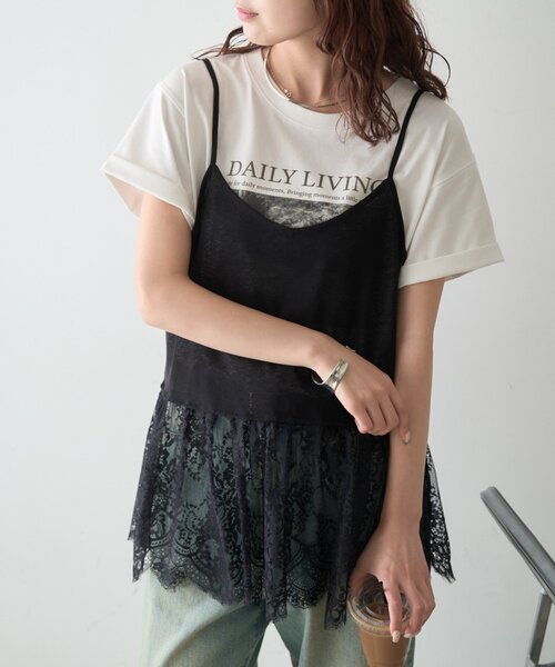 CIAOPANIC TYPY(チャオパニックティピー)の「【前後2WAY】裾レースドッキングシアーキャミチュニック(キャミソール・レディース・ホワイト/ブラック・ONE SIZE)」の10枚目の写真