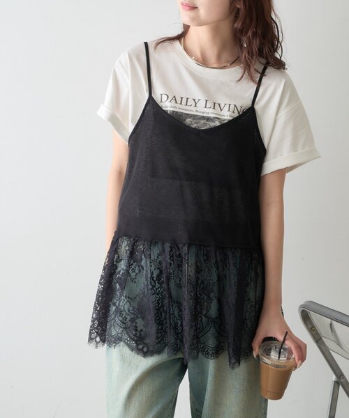 CIAOPANIC TYPY(チャオパニックティピー)の「【前後2WAY】裾レースドッキングシアーキャミチュニック(キャミソール・レディース・ホワイト/ブラック・ONE SIZE)」の11枚目の写真