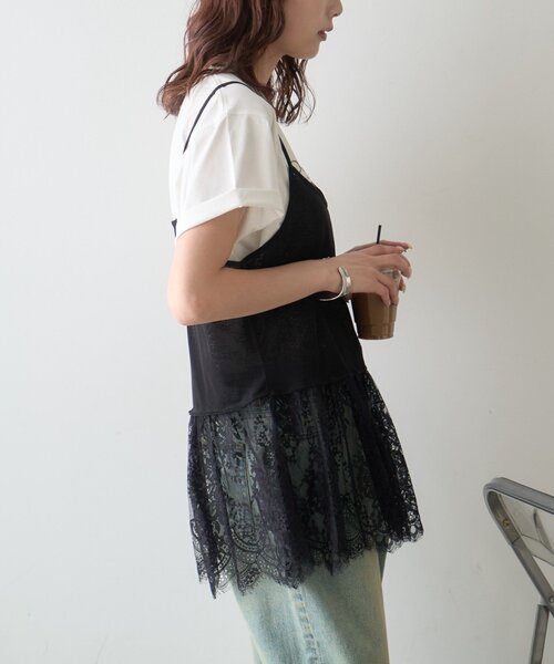 CIAOPANIC TYPY(チャオパニックティピー)の「【前後2WAY】裾レースドッキングシアーキャミチュニック(キャミソール・レディース・ホワイト/ブラック・ONE SIZE)」の12枚目の写真