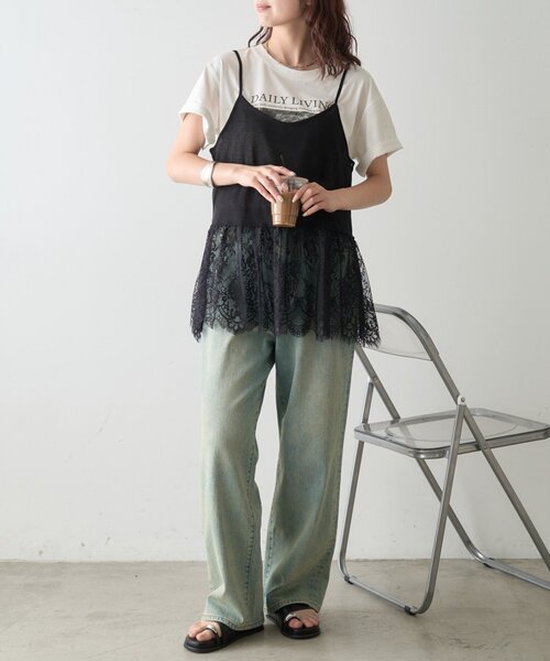 CIAOPANIC TYPY(チャオパニックティピー)の「【前後2WAY】裾レースドッキングシアーキャミチュニック(キャミソール・レディース・ホワイト/ブラック・ONE SIZE)」の14枚目の写真