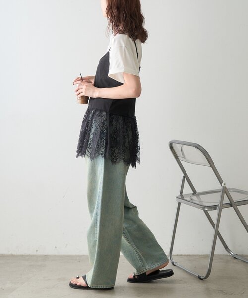 CIAOPANIC TYPY(チャオパニックティピー)の「【前後2WAY】裾レースドッキングシアーキャミチュニック(キャミソール・レディース・ホワイト/ブラック・ONE SIZE)」の15枚目の写真
