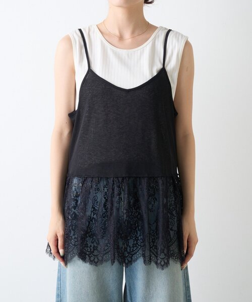 CIAOPANIC TYPY(チャオパニックティピー)の「【前後2WAY】裾レースドッキングシアーキャミチュニック(キャミソール・レディース・ホワイト/ブラック・ONE SIZE)」の18枚目の写真
