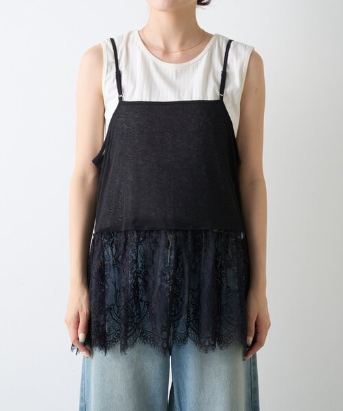 CIAOPANIC TYPY(チャオパニックティピー)の「【前後2WAY】裾レースドッキングシアーキャミチュニック(キャミソール・レディース・ホワイト/ブラック・ONE SIZE)」の19枚目の写真