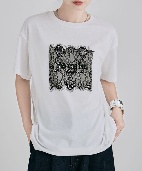 etoll.(エトル)の「UVカット&接触冷感 レースロゴ刺繍Tシャツ(Tシャツ/カットソー・レディース・オフホワイト/ブラック・FREE)」の9枚目の写真