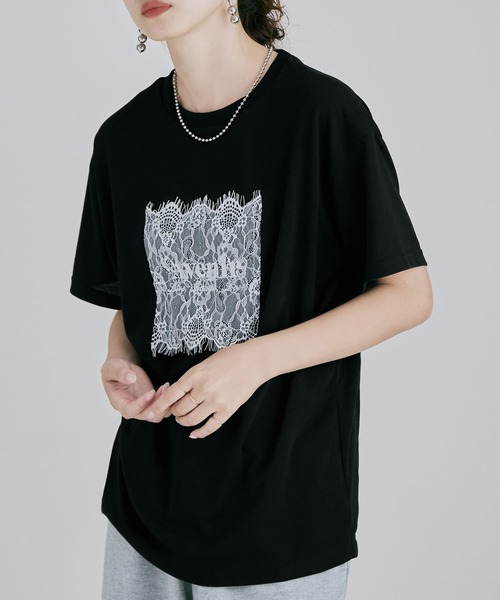 etoll.(エトル)の「UVカット&接触冷感 レースロゴ刺繍Tシャツ(Tシャツ/カットソー・レディース・オフホワイト/ブラック・FREE)」の11枚目の写真