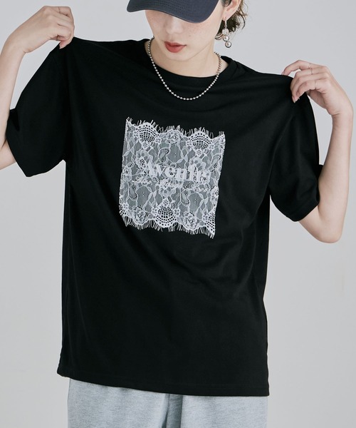 etoll.(エトル)の「UVカット&接触冷感 レースロゴ刺繍Tシャツ(Tシャツ/カットソー・レディース・オフホワイト/ブラック・FREE)」の17枚目の写真