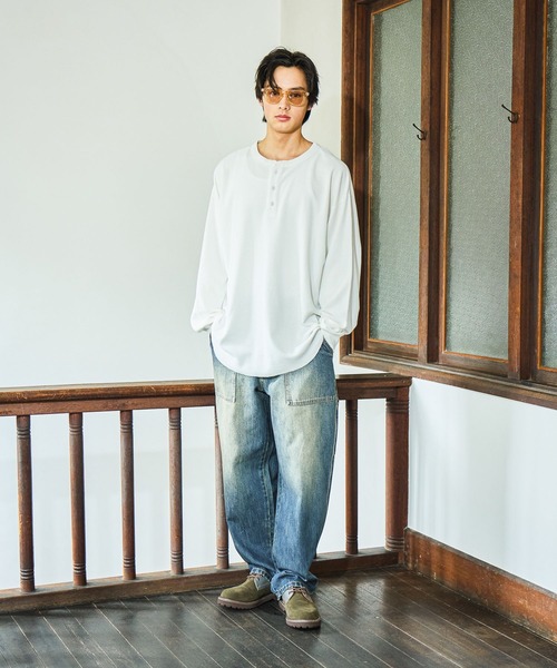 niko and...(ニコアンド)の「USAコットンワッフルヘンリーTシャツ(Tシャツ/カットソー・メンズ・オフホワイト/ベージュ/ブラック/グリーン・LARGE/MEDIUM)」の5枚目の写真
