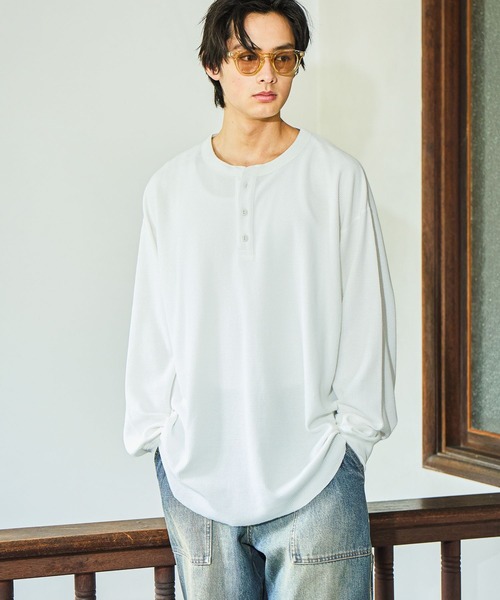 niko and...(ニコアンド)の「USAコットンワッフルヘンリーTシャツ(Tシャツ/カットソー・メンズ・オフホワイト/ベージュ/ブラック/グリーン・LARGE/MEDIUM)」の8枚目の写真