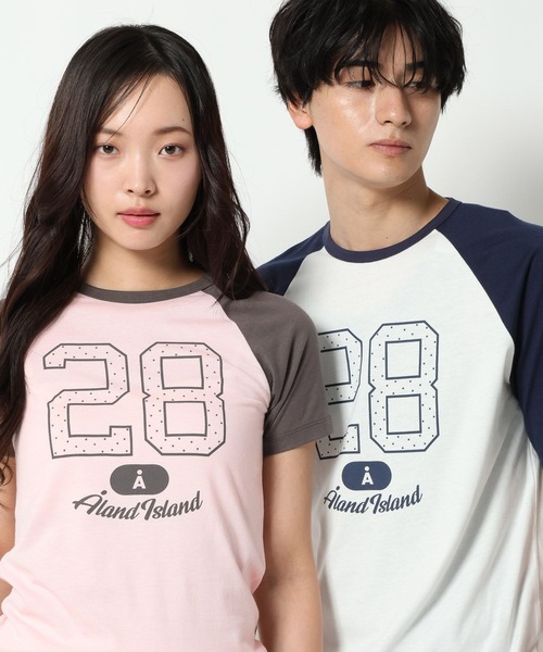ALAND(エーランド)の「【UNISEX】ALAND/ラグランドットナンバー半袖T(Tシャツ/カットソー・レディース・ネイビー/ピンク/ブルー・SMALL/LARGE)」の1枚目の写真