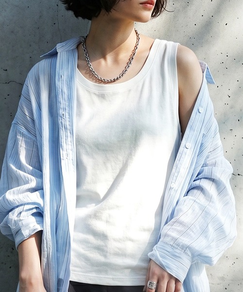 セール】2way Neck Sheer Docking Tank Top/2WAYネックシアー