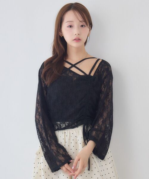 ems excite(エムズエキサイト)の「ワンショルレースドロストカットソー(Tシャツ/カットソー・レディース・ホワイト/ブラック/ナチュラル・FREE)」の14枚目の写真