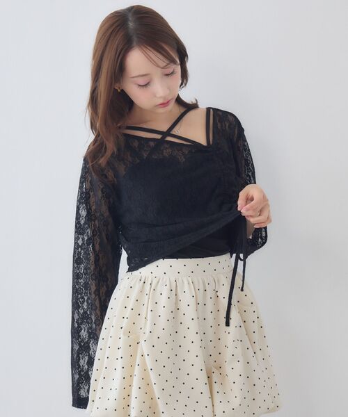 ems excite(エムズエキサイト)の「ワンショルレースドロストカットソー(Tシャツ/カットソー・レディース・ホワイト/ブラック/ナチュラル・FREE)」の15枚目の写真