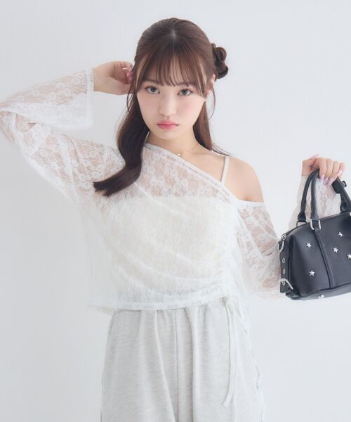 ems excite(エムズエキサイト)の「ワンショルレースドロストカットソー(Tシャツ/カットソー・レディース・ホワイト/ブラック/ナチュラル・FREE)」の18枚目の写真