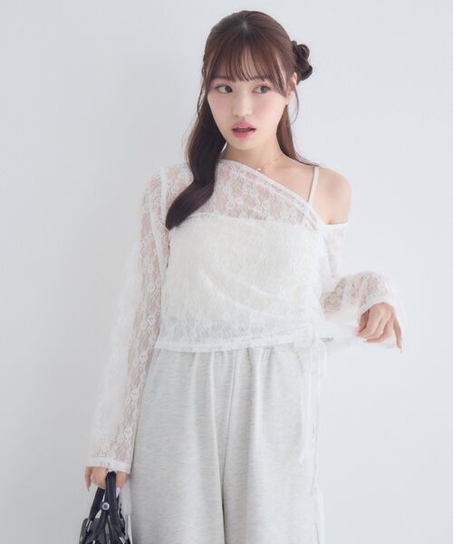 ems excite(エムズエキサイト)の「ワンショルレースドロストカットソー(Tシャツ/カットソー・レディース・ホワイト/ブラック/ナチュラル・FREE)」の19枚目の写真