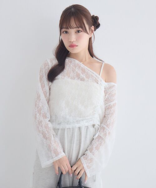 ems excite(エムズエキサイト)の「ワンショルレースドロストカットソー(Tシャツ/カットソー・レディース・ホワイト/ブラック/ナチュラル・FREE)」の20枚目の写真
