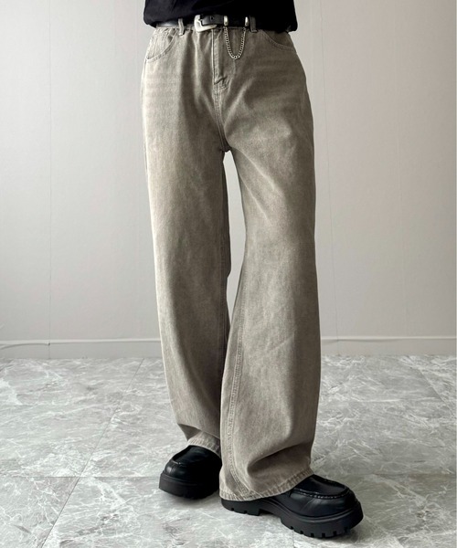 YUNEL.(ユネル)の「ヴィンテージウォッシュ ワイドストレート デニムパンツ(デニムパンツ・メンズ・グレー・SMALL/LARGE/MEDIUM)」の1枚目の写真