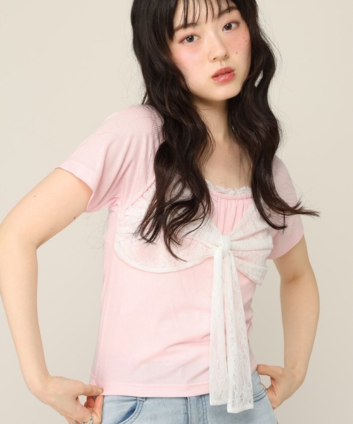 Heather(ヘザー)の「リボンレースカットTEE 1052827(Tシャツ/カットソー・レディース・アイボリー/ピンク/ブラウン・FREE)」の3枚目の写真