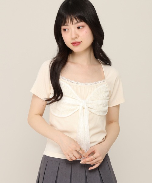 Heather(ヘザー)の「リボンレースカットTEE 1052827(Tシャツ/カットソー・レディース・アイボリー/ピンク/ブラウン・FREE)」の6枚目の写真