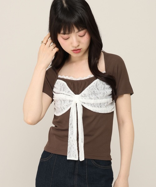 Heather(ヘザー)の「リボンレースカットTEE 1052827(Tシャツ/カットソー・レディース・アイボリー/ピンク/ブラウン・FREE)」の15枚目の写真