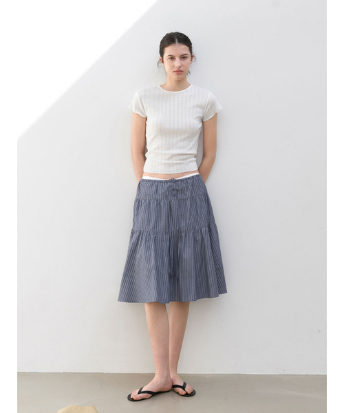 ATELIER NAIN(アトリエナイン)の「STRIPE STRING FULL MIDI SKIRT (SK-5101)(スカート・レディース・ブルー/ホワイト・FREE)」の4枚目の写真