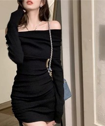 オフショルダー リブフィットワンピ ニット ワンピース