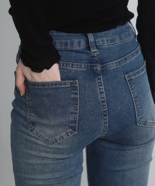pumpkin port（パンプキンポート）の「ジルコン付 星＆スタッズ付デニムストレッチフレアパンツ（デニムパンツ・レディース・ブルー・S/M/L/LL）」の18枚目の写真