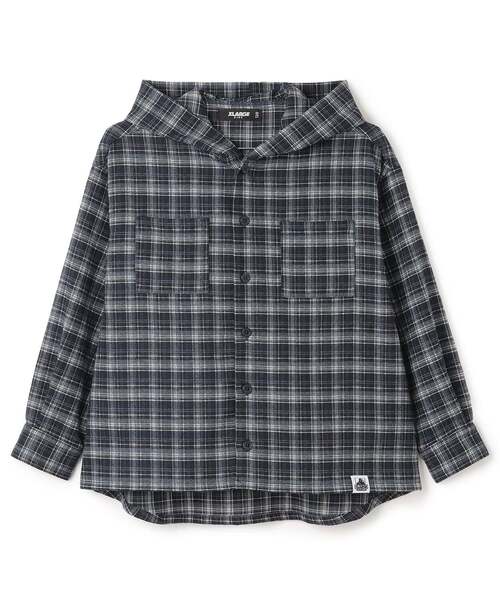 XLARGE KIDS(エクストララージキッズ)の「ドローイングOG チェックフードシャツ(シャツ/ブラウス・キッズ・ブラウン/ネイビー・130cm/120cm/110cm/140cm)」の2枚目の写真