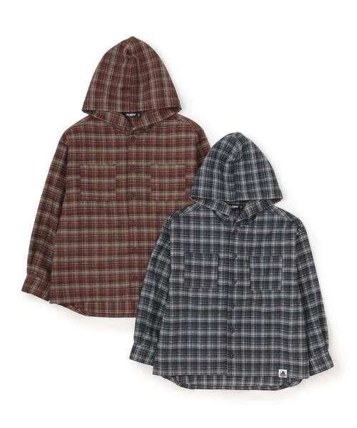 XLARGE KIDS(エクストララージキッズ)の「ドローイングOG チェックフードシャツ(シャツ/ブラウス・キッズ・ブラウン/ネイビー・130cm/120cm/110cm/140cm)」の6枚目の写真