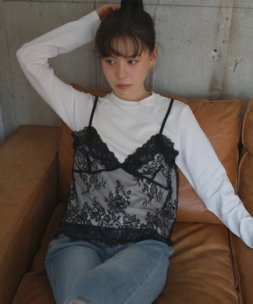 Mili affinity(ミリアフィニティー)の「レースドッキングTシャツ(Tシャツ/カットソー・レディース・杢グレー/オフホワイト/ブラック・FREE)」の4枚目の写真