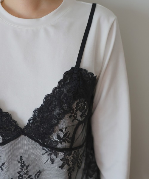 Mili affinity(ミリアフィニティー)の「レースドッキングTシャツ(Tシャツ/カットソー・レディース・杢グレー/オフホワイト/ブラック・FREE)」の9枚目の写真