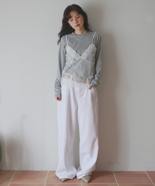 Mili affinity(ミリアフィニティー)の「レースドッキングTシャツ(Tシャツ/カットソー・レディース・杢グレー/オフホワイト/ブラック・FREE)」の11枚目の写真