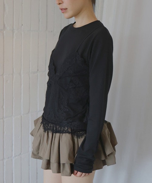 Mili affinity(ミリアフィニティー)の「レースドッキングTシャツ(Tシャツ/カットソー・レディース・杢グレー/オフホワイト/ブラック・FREE)」の18枚目の写真