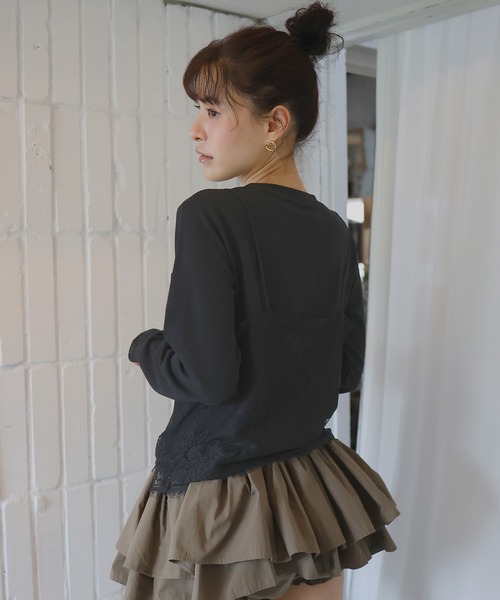 Mili affinity(ミリアフィニティー)の「レースドッキングTシャツ(Tシャツ/カットソー・レディース・杢グレー/オフホワイト/ブラック・FREE)」の19枚目の写真