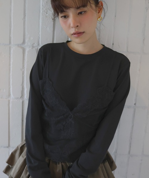 Mili affinity(ミリアフィニティー)の「レースドッキングTシャツ(Tシャツ/カットソー・レディース・杢グレー/オフホワイト/ブラック・FREE)」の20枚目の写真