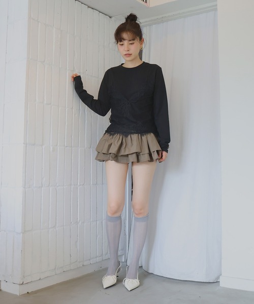 Mili affinity(ミリアフィニティー)の「レースドッキングTシャツ(Tシャツ/カットソー・レディース・杢グレー/オフホワイト/ブラック・FREE)」の21枚目の写真