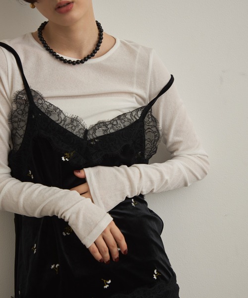 Trish（トリッシュ）の「ベロア花刺繍レースヘムキャミソール（キャミソール・レディース・ブラウン/ブラック・FREE）」の9枚目の写真