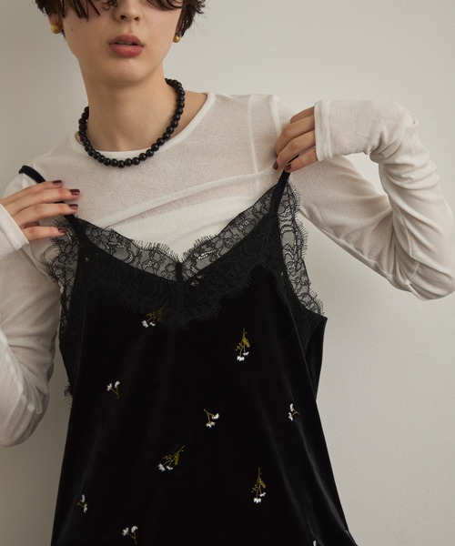 Trish（トリッシュ）の「ベロア花刺繍レースヘムキャミソール（キャミソール・レディース・ブラウン/ブラック・FREE）」の10枚目の写真
