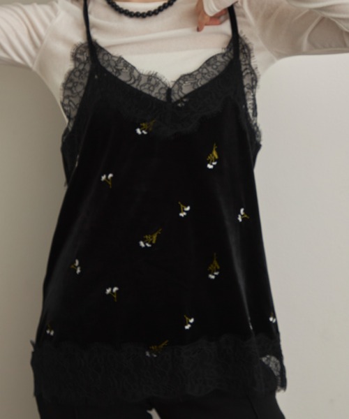 Trish（トリッシュ）の「ベロア花刺繍レースヘムキャミソール（キャミソール・レディース・ブラウン/ブラック・FREE）」の8枚目の写真